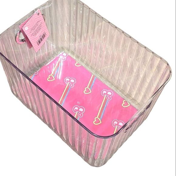 Barbie Logo Heart Ribbed Transparent Storage Bin w/Handles - Picture 2 of 13